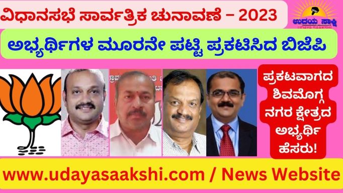 ವಿಧಾನಸಭೆ ಚುನಾವಣೆಗೆ ಸಂಬಂಧಿಸಿದಂತೆ ಬಿಜೆಪಿ ಪಕ್ಷ, 10 ಅಭ್ಯರ್ಥಿಗಳ ಮೂರನೇ ಪಟ್ಟಿ ಪ್ರಕಟಿಸಿದೆ. ಆದರೆ ಟಿ -20 ಕ್ರಿಕೆಟ್ ಮ್ಯಾಚ್ ನಷ್ಟೆ ಕುತೂಹಲ ಕೆರಳಿಸಿರುವ, ಶಿವಮೊಗ್ಗ ನಗರ ವಿಧಾನಸಭಾ ಕ್ಷೇತ್ರಕ್ಕೆ ಅಭ್ಯರ್ಥಿ ಹೆಸರು ಘೋಷಣೆಯಾಗಿಲ್ಲ. ಇದರಿಂದ ಕುತೂಹಲ ಮುಂದುವರಿಯುವಂತಾಗಿದೆ! ಪ್ರಸ್ತುತ ಶಿವಮೊಗ್ಗ ನಗರ ಹಾಗೂ ಮಾನ್ವಿ ವಿಧಾನಸಭಾ ಕ್ಷೇತ್ರಗಳಿಗೆ ಮಾತ್ರ, ಬಿಜೆಪಿ ಪಕ್ಷ ಅಭ್ಯರ್ಥಿಗಳ ಹೆಸರು ಘೋಷಣೆ ಬಾಕಿ ಉಳಿಸಿಕೊಂಡಿದೆ. ಉಳಿದ ಎಲ್ಲ ಕ್ಷೇತ್ರಗಳಿಗೆ ಕಣಕ್ಕಿಳಿಯುವ ಉಮೇದುವಾರರ ಹೆಸರು ಪ್ರಕಟಿಸಿದೆ.