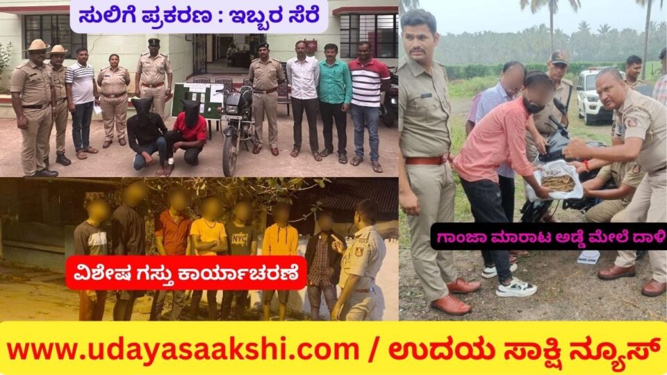 ಡ್ರಾಪ್ ಕೊಡುವ ನೆಪದಲ್ಲಿ ಸುಲಿಗೆ : ಇಬ್ಬರು ಯುವಕರ ಬಂಧನ ಗಾಂಜಾ ಮಾರಾಟ : ಐವರು ಯುವಕರ ಸೆರೆ ಮುಂದುವರಿದ ಕಾರ್ಯಾಚರಣೆ : 99 ಪ್ರಕರಣ ದಾಖಲು