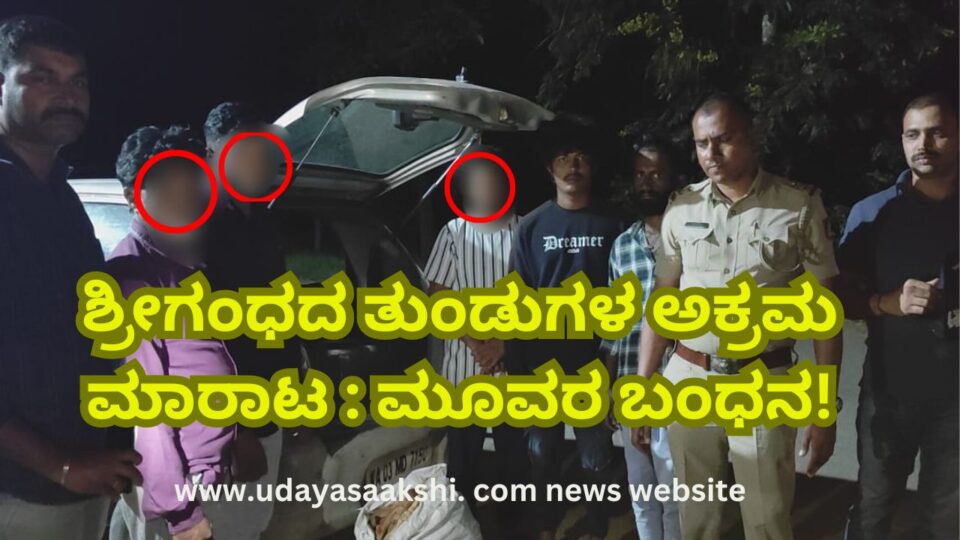 Illegal sale of sandalwood pieces : Three arrested! ಶ್ರೀಗಂಧದ ತುಂಡುಗಳ ಅಕ್ರಮ ಮಾರಾಟ : ಮೂವರ ಬಂಧನ! ಶಿವಮೊಗ್ಗ