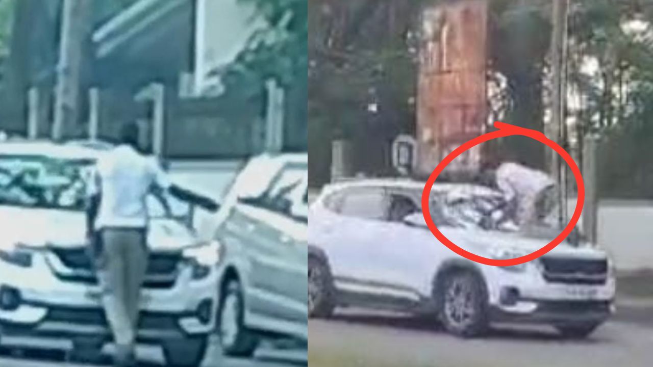 Shimoga : The whim of the car driver – the traffic police constable escaped from danger! ಶಿವಮೊಗ್ಗ : ಕಾರು ಚಾಲಕನ ಹುಚ್ಚಾಟ – ಅಪಾಯದಿಂದ ಪಾರಾದ ಟ್ರಾಫಿಕ್ ಪೊಲೀಸ್ ಪೇದೆ!